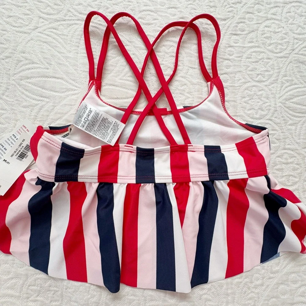Old Navy‎ Girls' Peplum Tankini Swim Set, Red/White/Blue Sz M